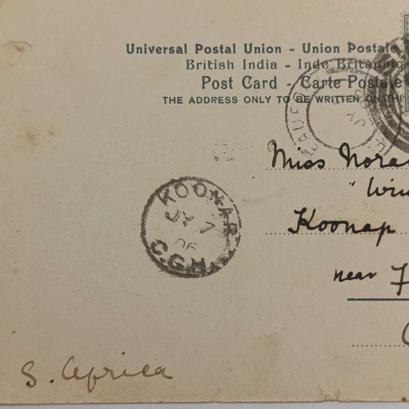 1906 Postcard from SIMLA, India to Koonap, Cape of Good Hope through Fort Beaufort