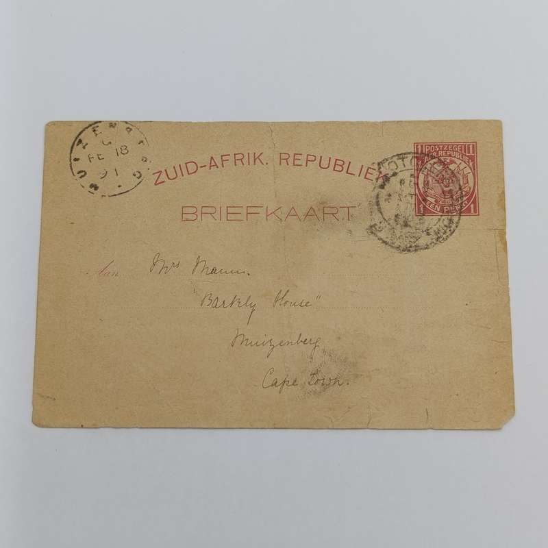 1891 Prepaid card Potchefstroom to Muizenberg with early Muizenberg cancel
