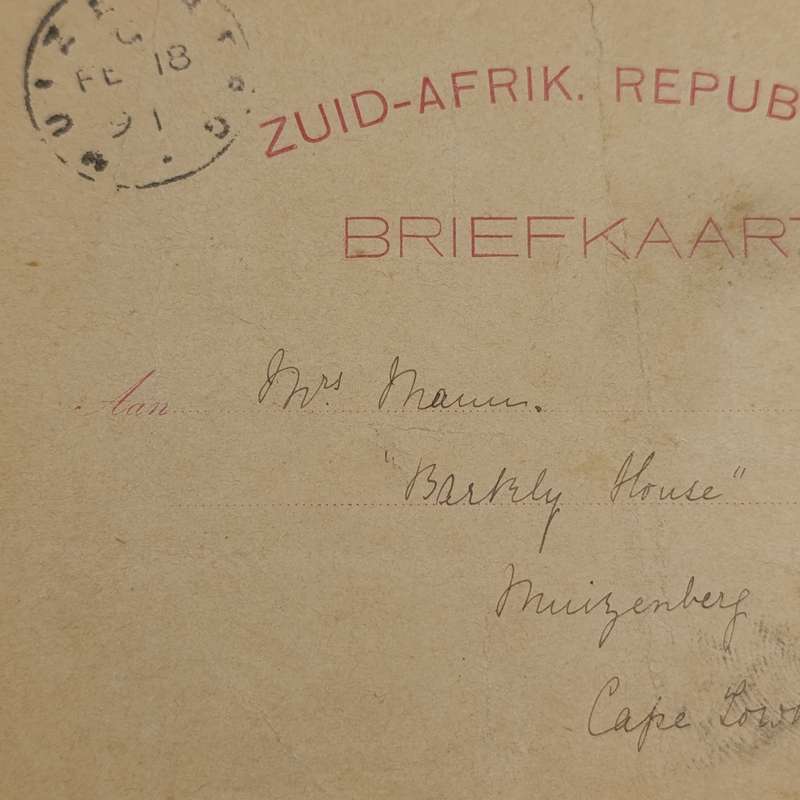 1891 Prepaid card Potchefstroom to Muizenberg with early Muizenberg cancel