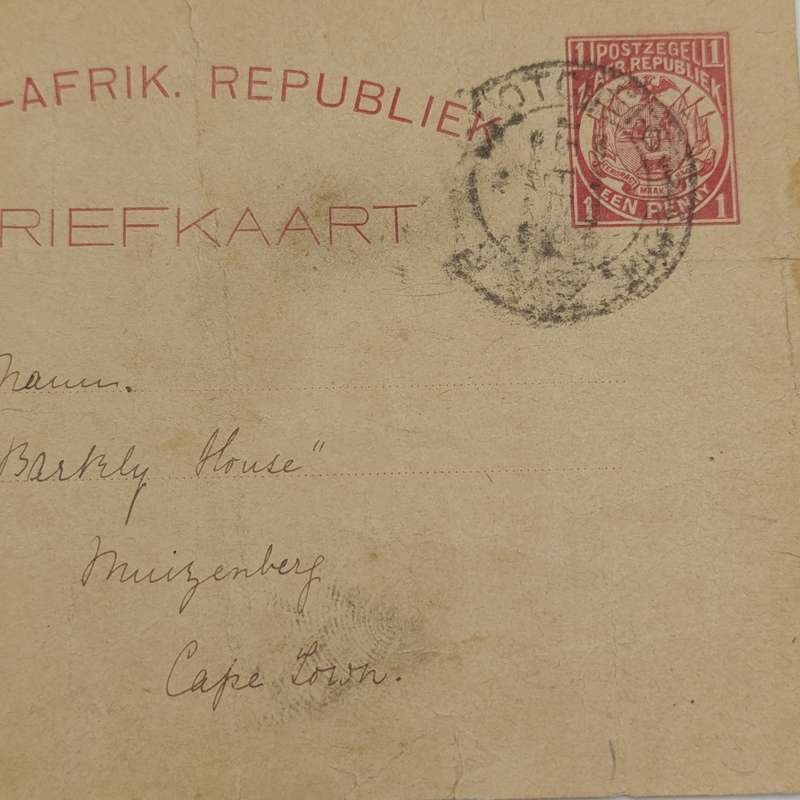 1891 Prepaid card Potchefstroom to Muizenberg with early Muizenberg cancel