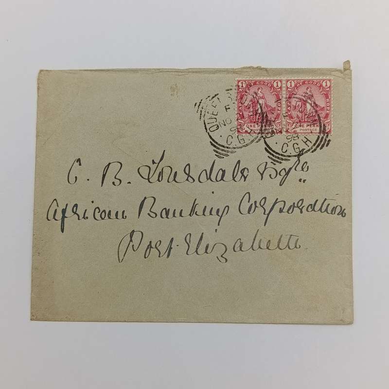 1898 letter Queenstown to Port Elizabeth - 2 Cape of Good hope one penny stamps