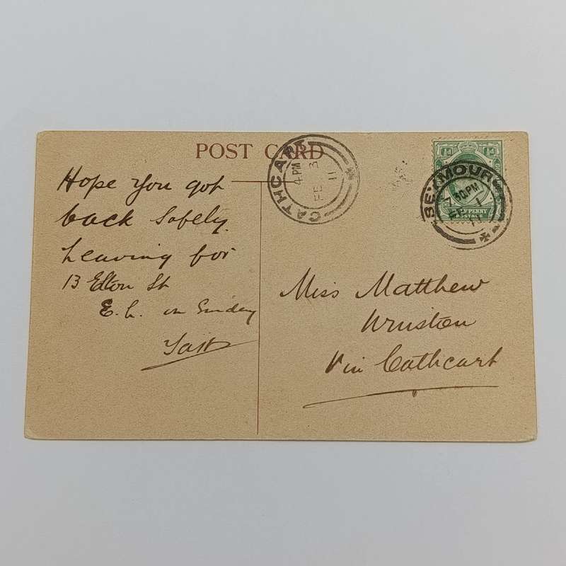 1911 postcard Seymour to Cathcart - Ciskei forerunner - Picture of F Sheppard & Co's shop