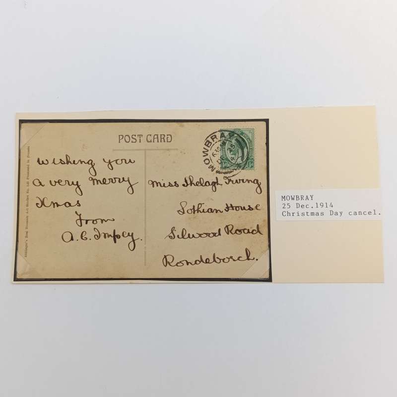 WW1 Postcard Mowbray to Rondebosch - Christmas Day cancel