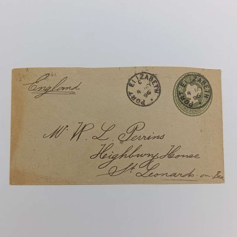 1896 Cover from Port Elizabeth, South Africa to St Leonards on Sea, England on postage