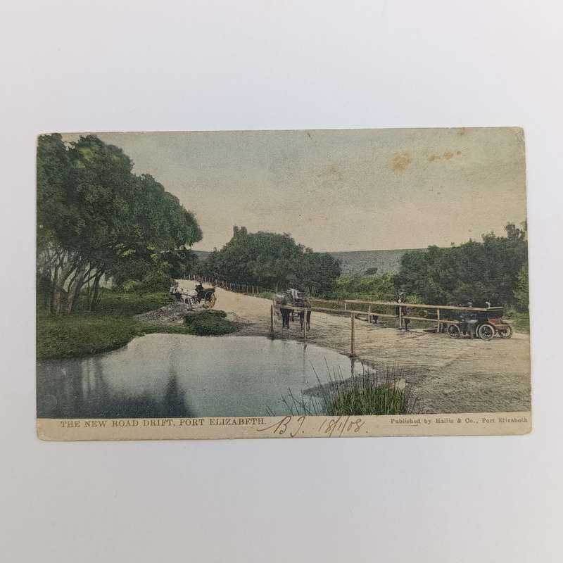 1908 Postcard from South end Port Elizabeth to Somerset, England with picture of the new road drift