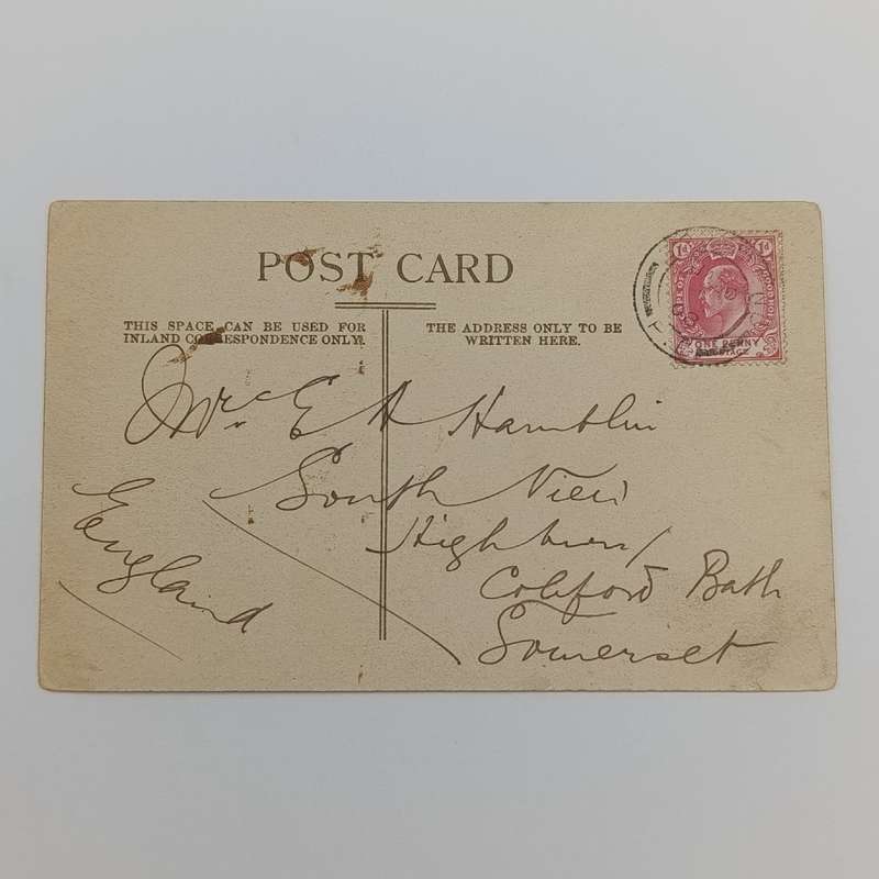 1908 Postcard from South end Port Elizabeth to Somerset, England with picture of the new road drift