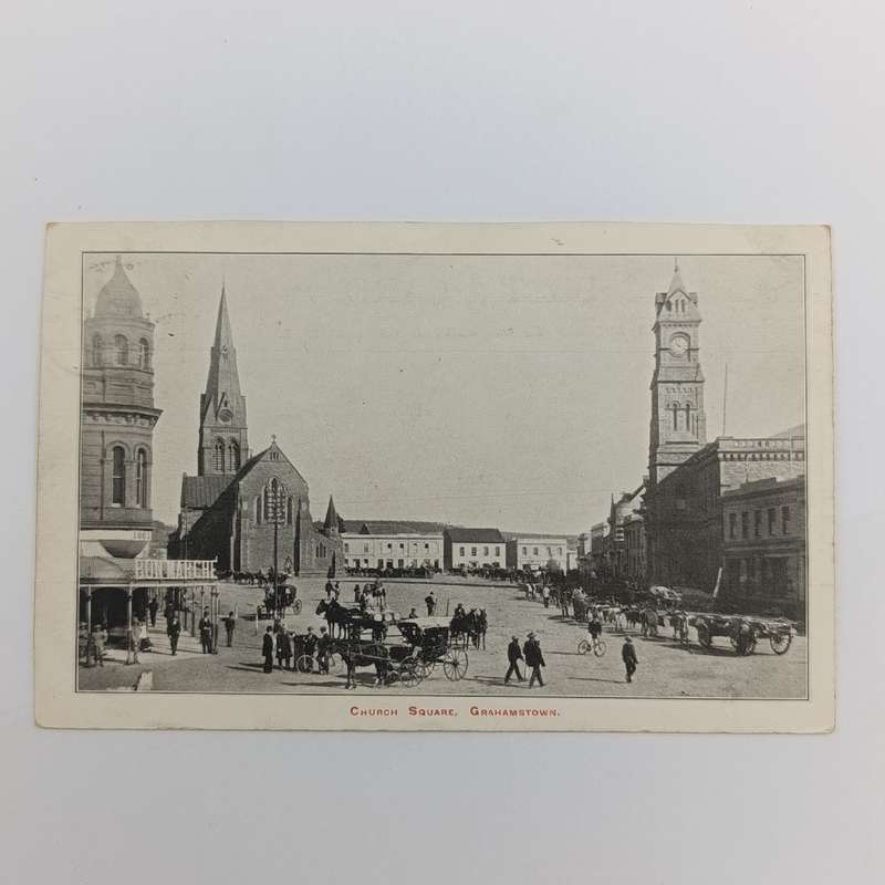 1905 Postcard from Alicedale to Port Elizabeth with picture of Church Square, Grahamstown