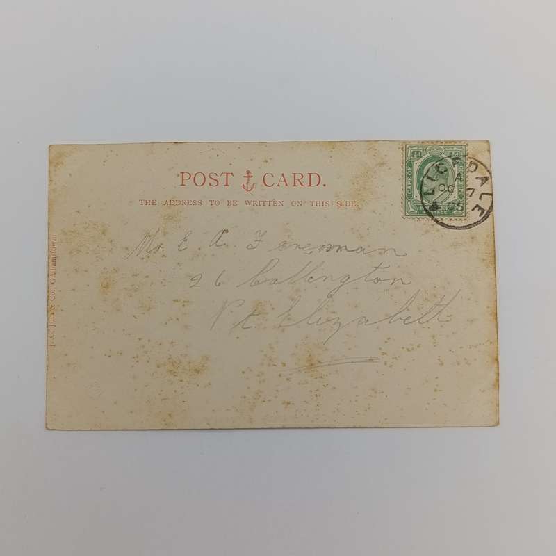 1905 Postcard from Alicedale to Port Elizabeth with picture of Church Square, Grahamstown