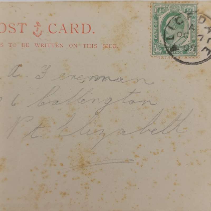 1905 Postcard from Alicedale to Port Elizabeth with picture of Church Square, Grahamstown