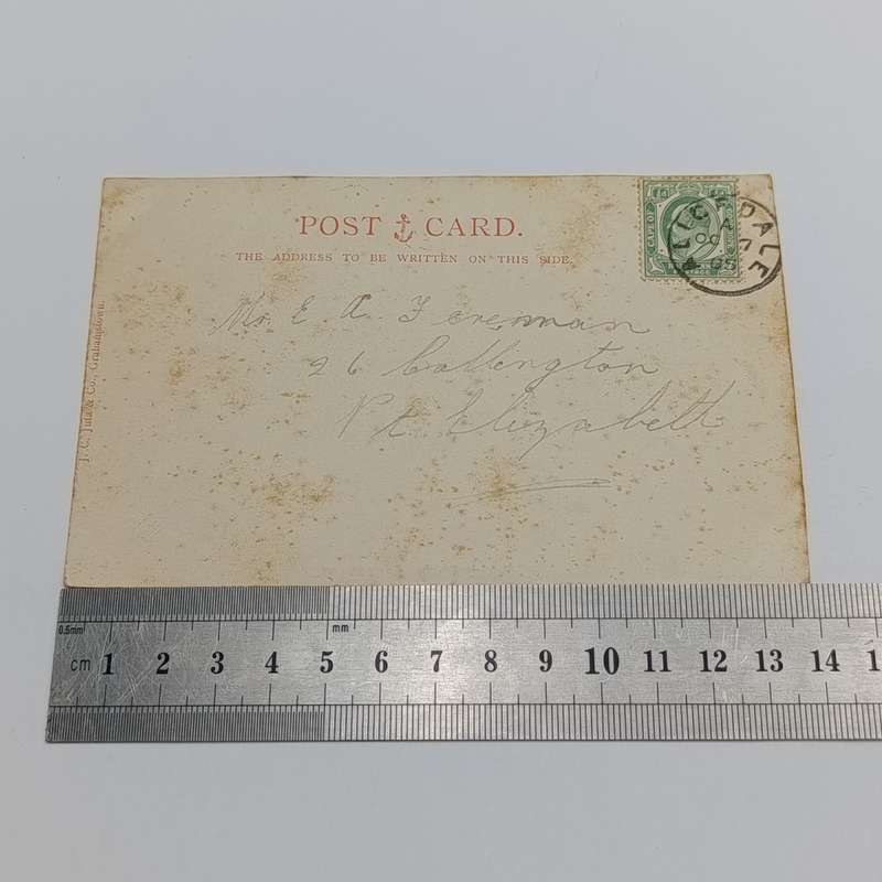 1905 Postcard from Alicedale to Port Elizabeth with picture of Church Square, Grahamstown