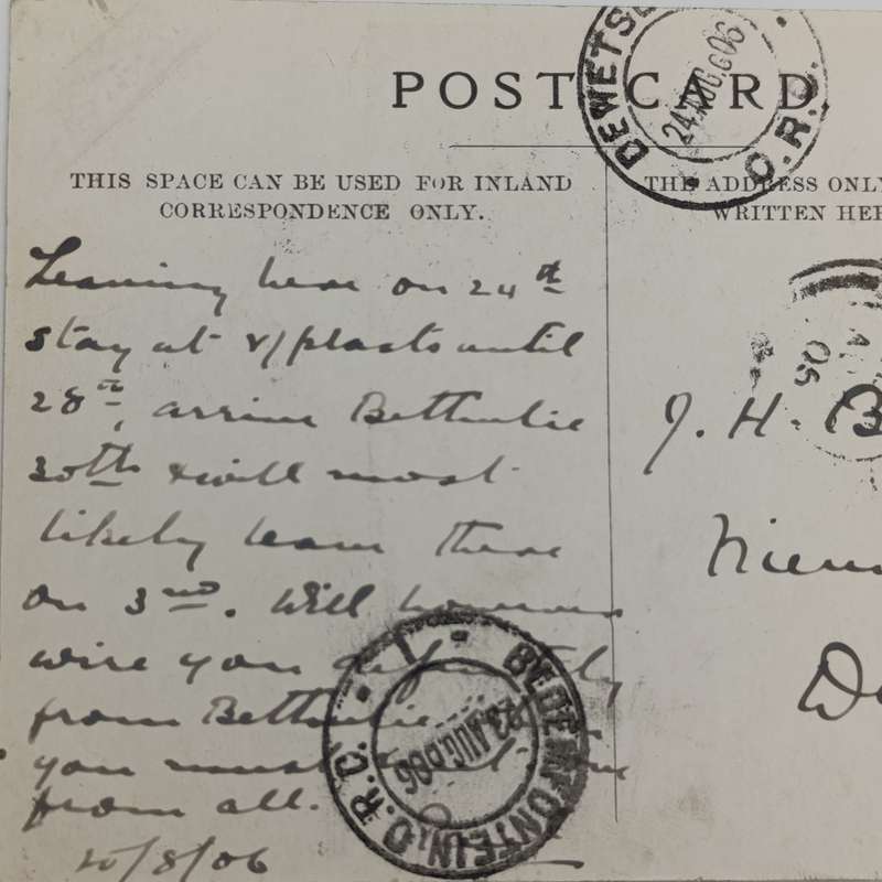 1906 Postcard from Calitzdorp, Cape Colony through Laingsburg and Bloemfontein to Dewetsdorp