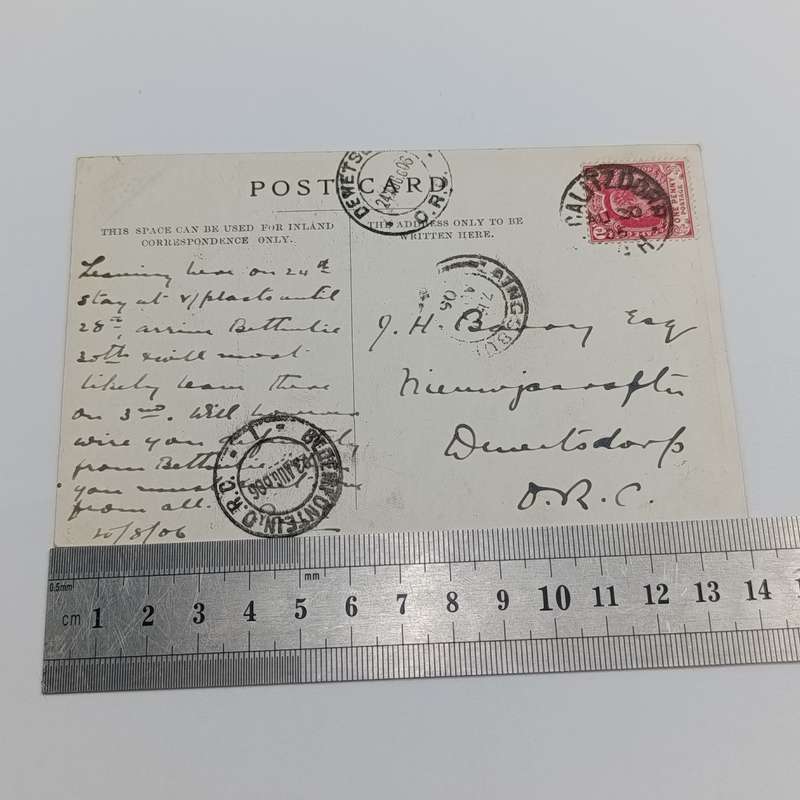 1906 Postcard from Calitzdorp, Cape Colony through Laingsburg and Bloemfontein to Dewetsdorp