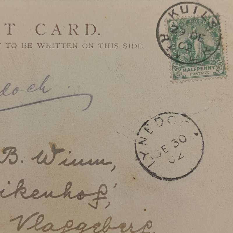 1902 Postcard from Kuils River (2 words) to Vlaggeberg through Lynedoch