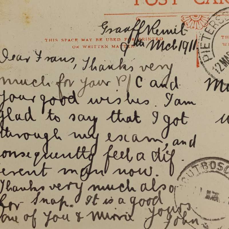1911 Postcard Graaff Reinet to Pietersburg with Houtboschdorp cancellation