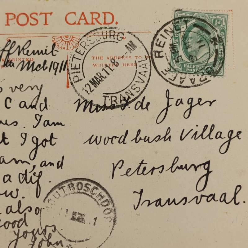 1911 Postcard Graaff Reinet to Pietersburg with Houtboschdorp cancellation