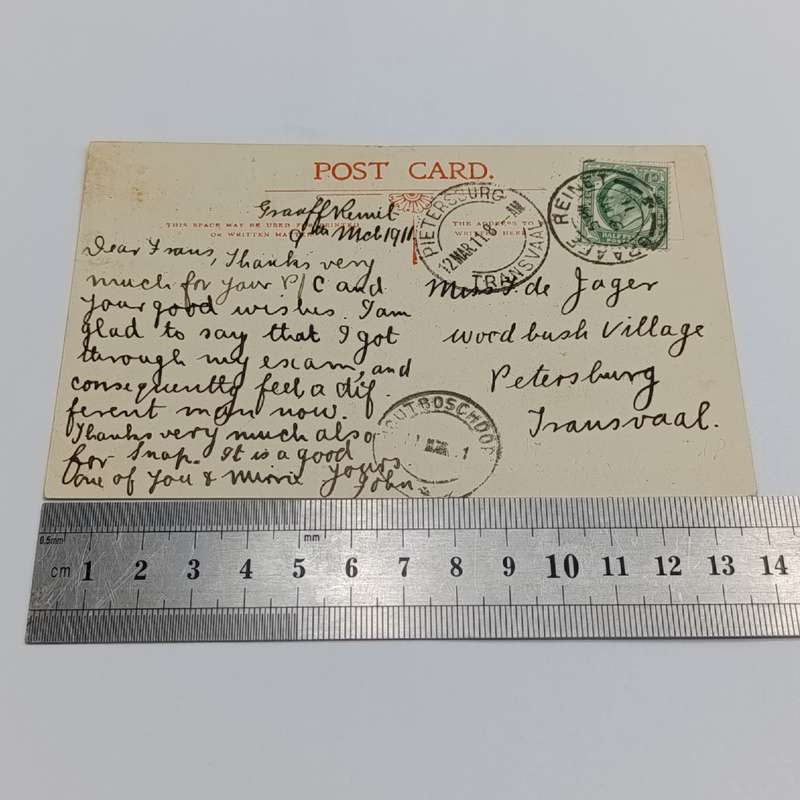 1911 Postcard Graaff Reinet to Pietersburg with Houtboschdorp cancellation