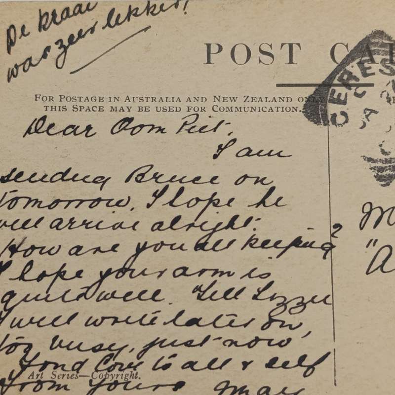1909 Postcard from Fraserburg Rd to Ceres, Cape Colony - Pictures of shipping Millers Point, Sydney