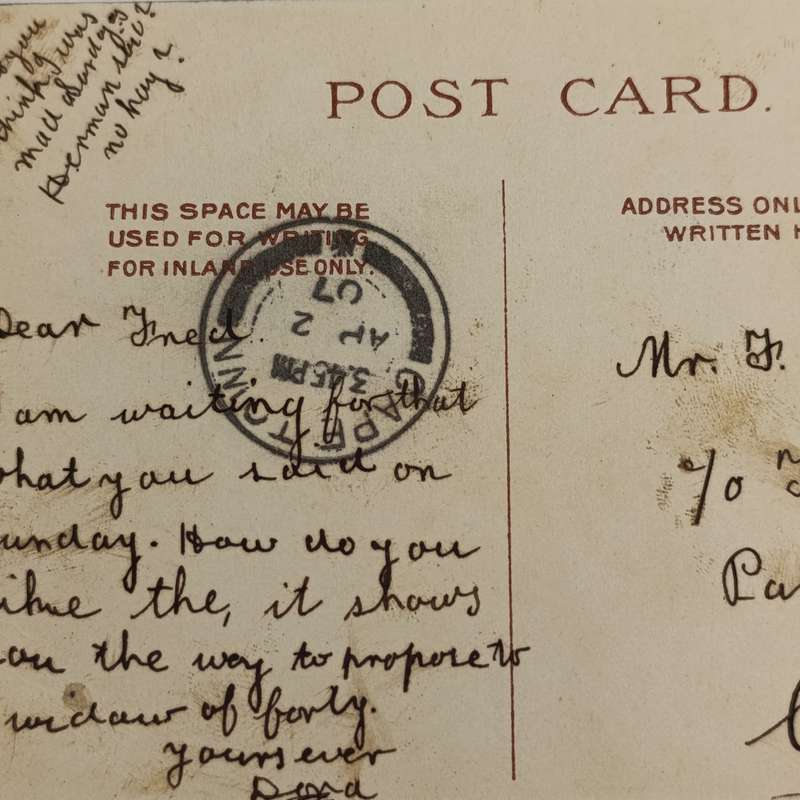 1907 Postcard from Woodstock Station Post Office (closed 1914) to Cape Town - funny card