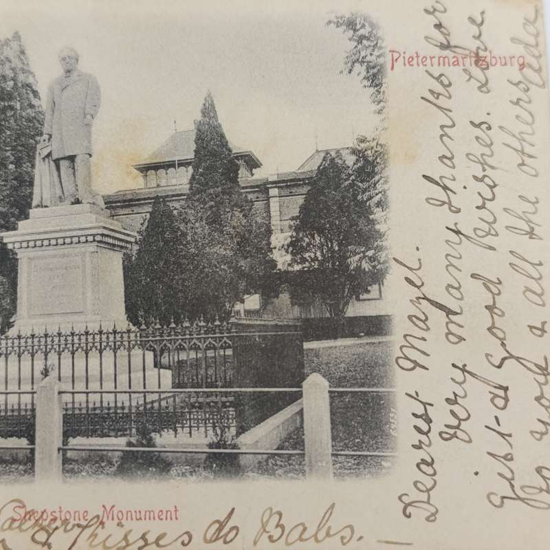 1906 Postcard Port Elizabeth to Bechuanaland - Picture of the Shepstone monument in Pietermaritzburg
