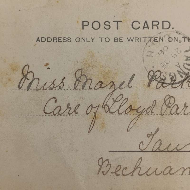1906 Postcard Port Elizabeth to Bechuanaland - Picture of the Shepstone monument in Pietermaritzburg
