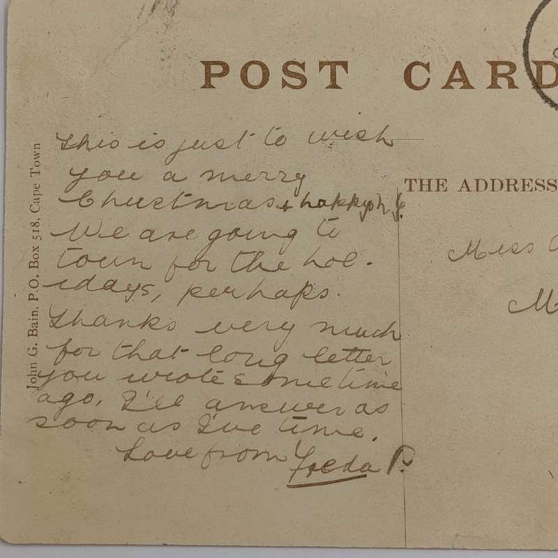 1908 Postcard Wellington, Cape of Good Hope to Papkuil via Campbell, Griqualand West