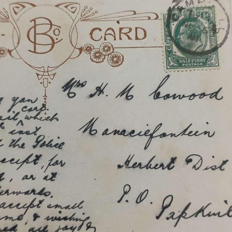 Early 1900's postcard posted in Campbell - Griqualand West area - Posted to Papkuil funny postcard