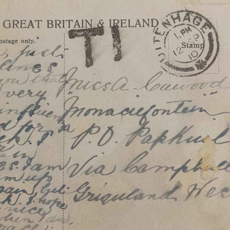 1910 Taxed cover posted without stamp from Uitenhage to Papkuil, Griqualand West - unusual Tax mark