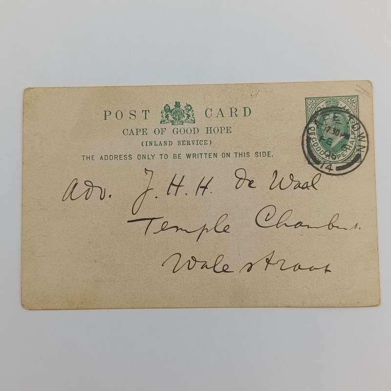 1908 Postcard Cape of Good Hope with prepaid postage half penny