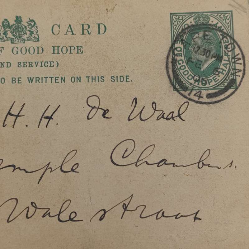 1908 Postcard Cape of Good Hope with prepaid postage half penny