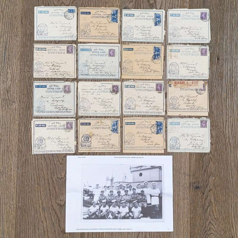 Lot of 15 WW2 period letter cards sent by Joe Tennant who was stationed on the HMSAS Seksern