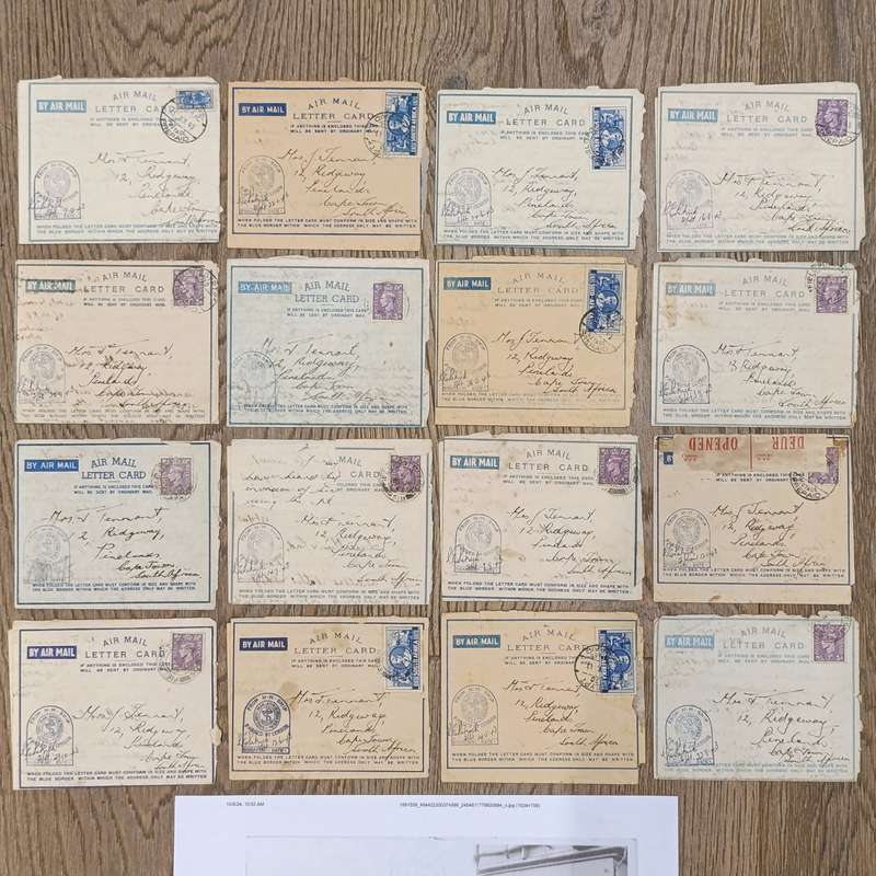 Lot of 15 WW2 period letter cards sent by Joe Tennant who was stationed on the HMSAS Seksern