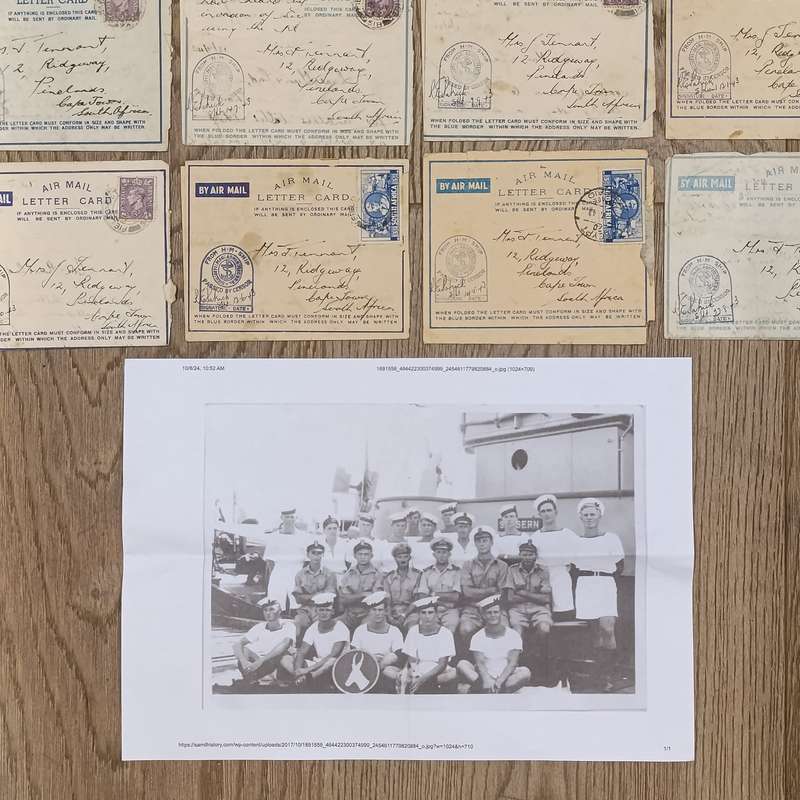 Lot of 15 WW2 period letter cards sent by Joe Tennant who was stationed on the HMSAS Seksern