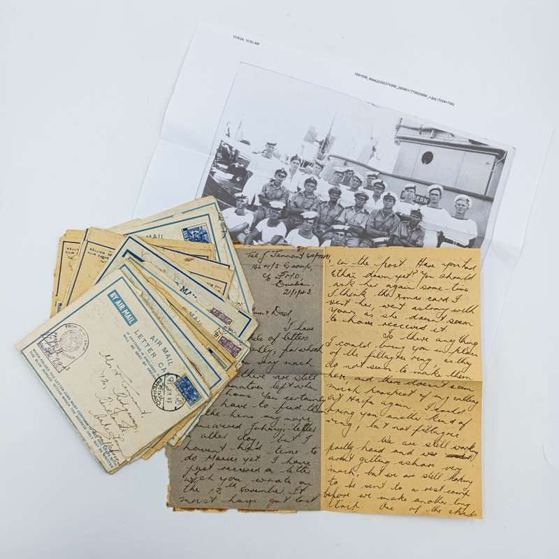 Lot of 15 WW2 period letter cards sent by Joe Tennant who was stationed on the HMSAS Seksern