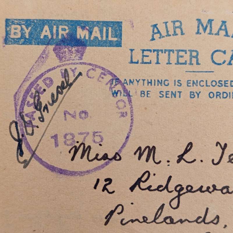 Lot of 31 WW2 period letter cards sent to miss (Staff Sgt) ML Tennant stationed in Simonstown
