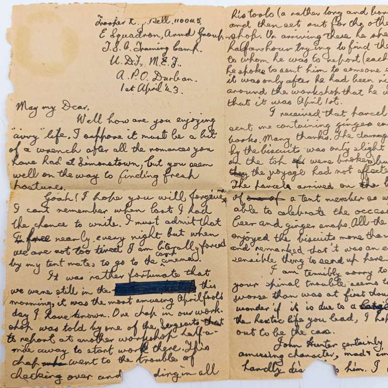 Lot of 31 WW2 period letter cards sent to miss (Staff Sgt) ML Tennant stationed in Simonstown