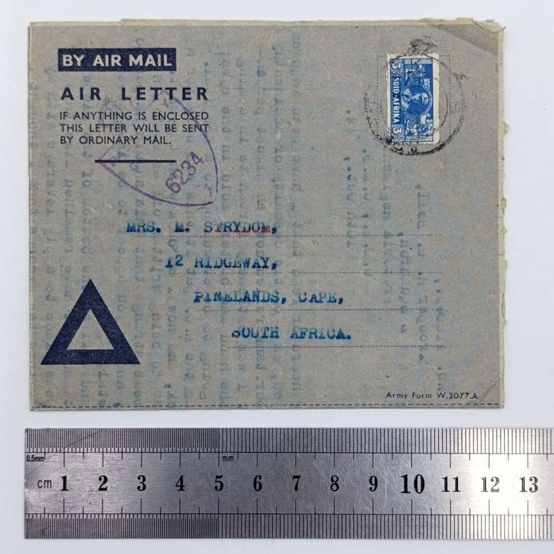 WW2 Air letter sent by Robin Bell to his sister May Strydom.