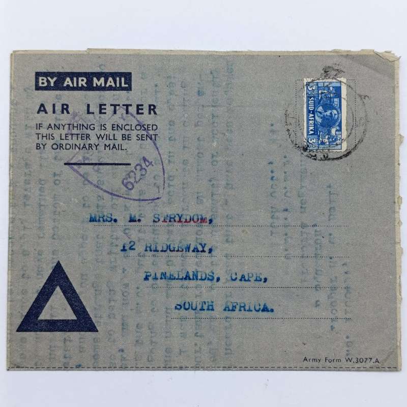 WW2 Air letter sent by Robin Bell to his sister May Strydom.