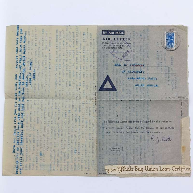 WW2 Air letter sent by Robin Bell to his sister May Strydom.