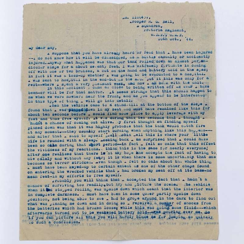 WW2 Air letter sent by Robin Bell to his sister May Strydom.