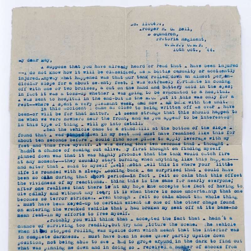 WW2 Air letter sent by Robin Bell to his sister May Strydom.