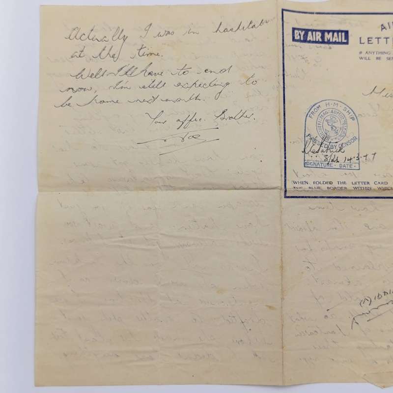 WW2 Airmail letter cards sent by Joe Tennant stationed on the HMSAS Seksern to his sister Marian
