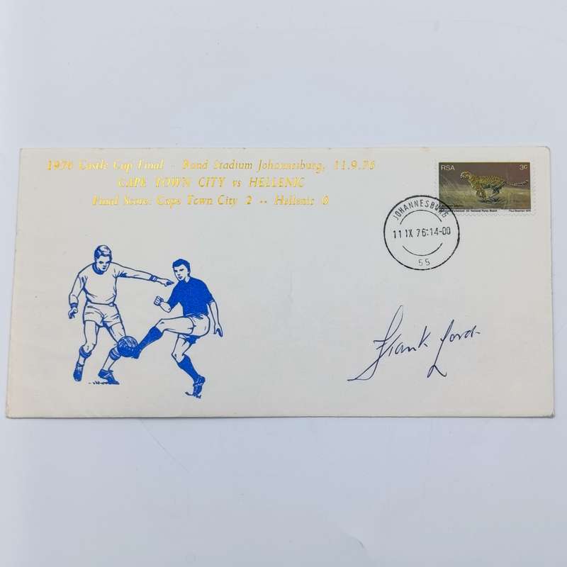 1976 Castle Cup Final Cape Town City vs Hellenic postal cover signed by the legendary Frank Lord