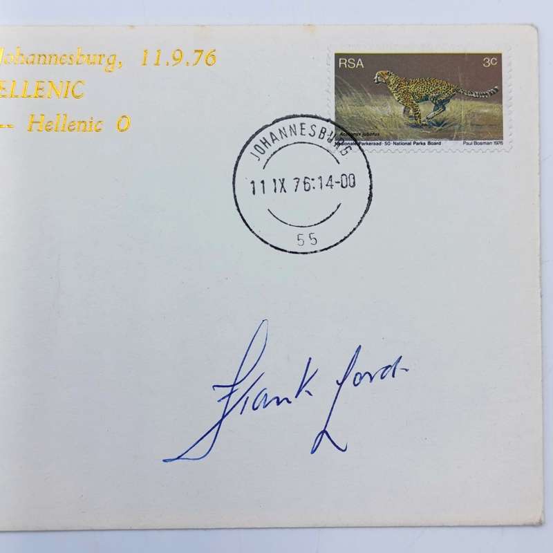 1976 Castle Cup Final Cape Town City vs Hellenic postal cover signed by the legendary Frank Lord