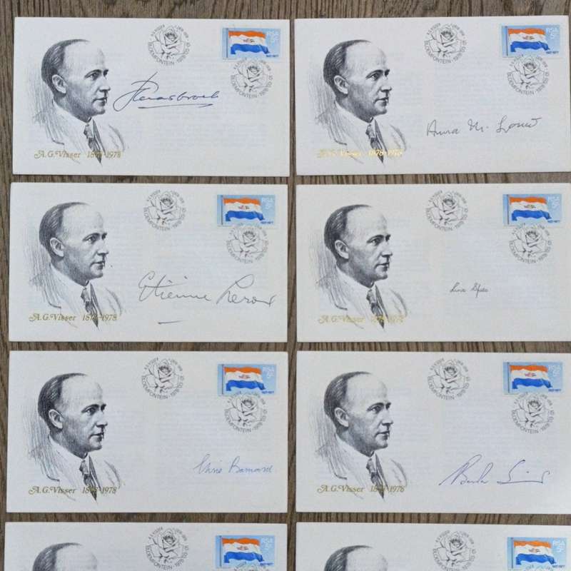 Lot of 13 AG Visser First Day covers issued 1978 - signed by South African poets and writers