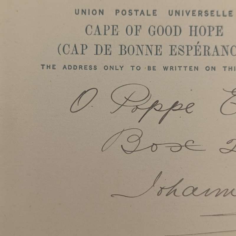 1897 Postcard from Cape Town to Johannesburg, ZAR with SCI postmark