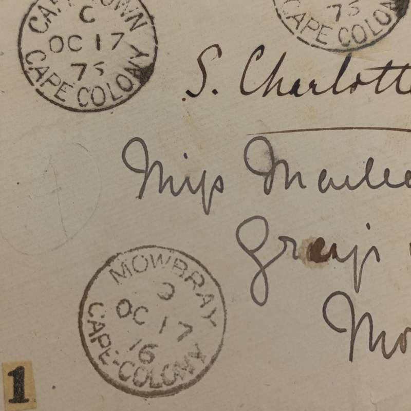 1876 letter sent from Cape Town to Mowbray - one penny stamp with oval Numeral canceller of 1864