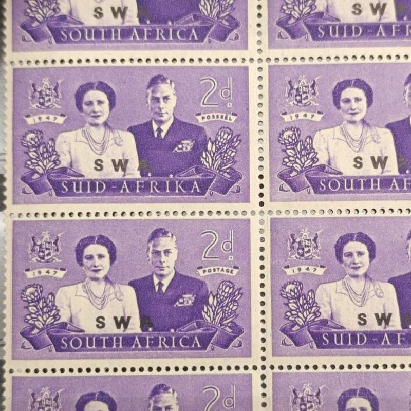 South West Africa SACC 163 block of 8 - bottom right stamp large spot flaw