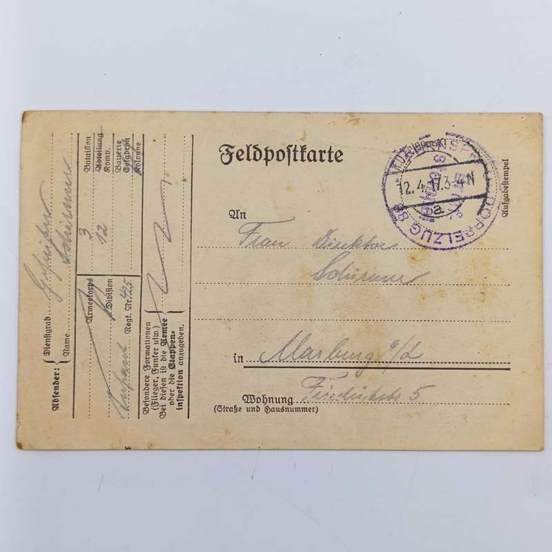 1917 WW1 Feldpostkarte 3rd Bat, 12th Camp Double Train cancel