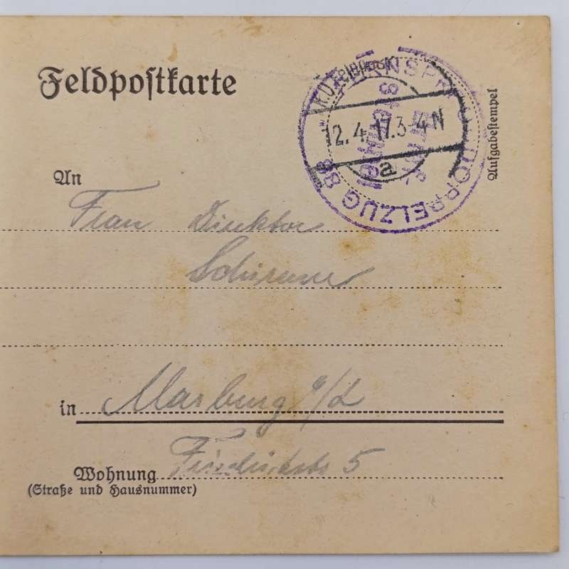 1917 WW1 Feldpostkarte 3rd Bat, 12th Camp Double Train cancel