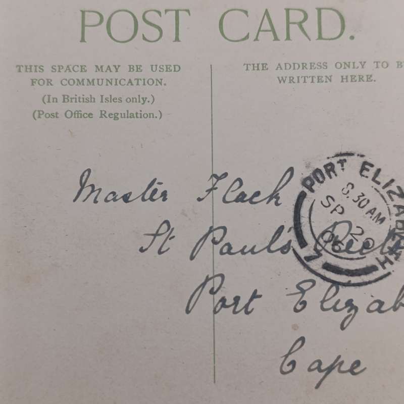 1906 Postcard with picture of the Felix Hotel in Felixstowe, sent from Felixstowe to Port Elizabeth,